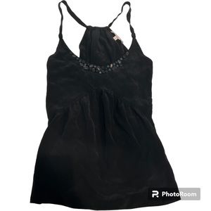 Rebecca Taylor black camisole top stone detail at neckline 100% silk